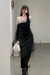marc le bihan color block off shoulder dress 2869 E23 black/mastic black/mastic